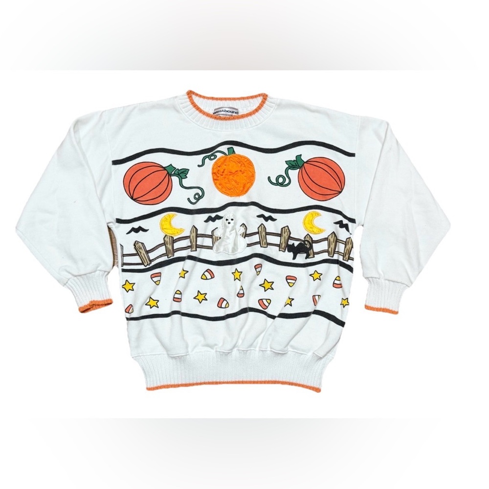 Vintage 80s/90s Halloween Knit Sweater Westbound Women Size Small Pumpkin Ghost
